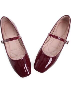 Women's Slip on Flats Round Toe Solid Red Classic Mary Jane Ballet Dance Shoes